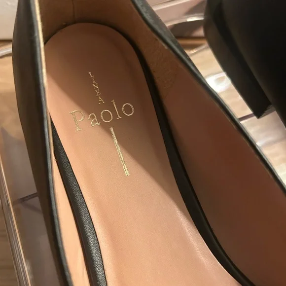 EUC Linea Paolo Christa Slingback Flat In Black round toe loafer gold chain 8 - Picture 5 of 5